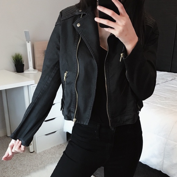 •UO Black Denim Moto Utility Jacket• - Picture 2 of 6